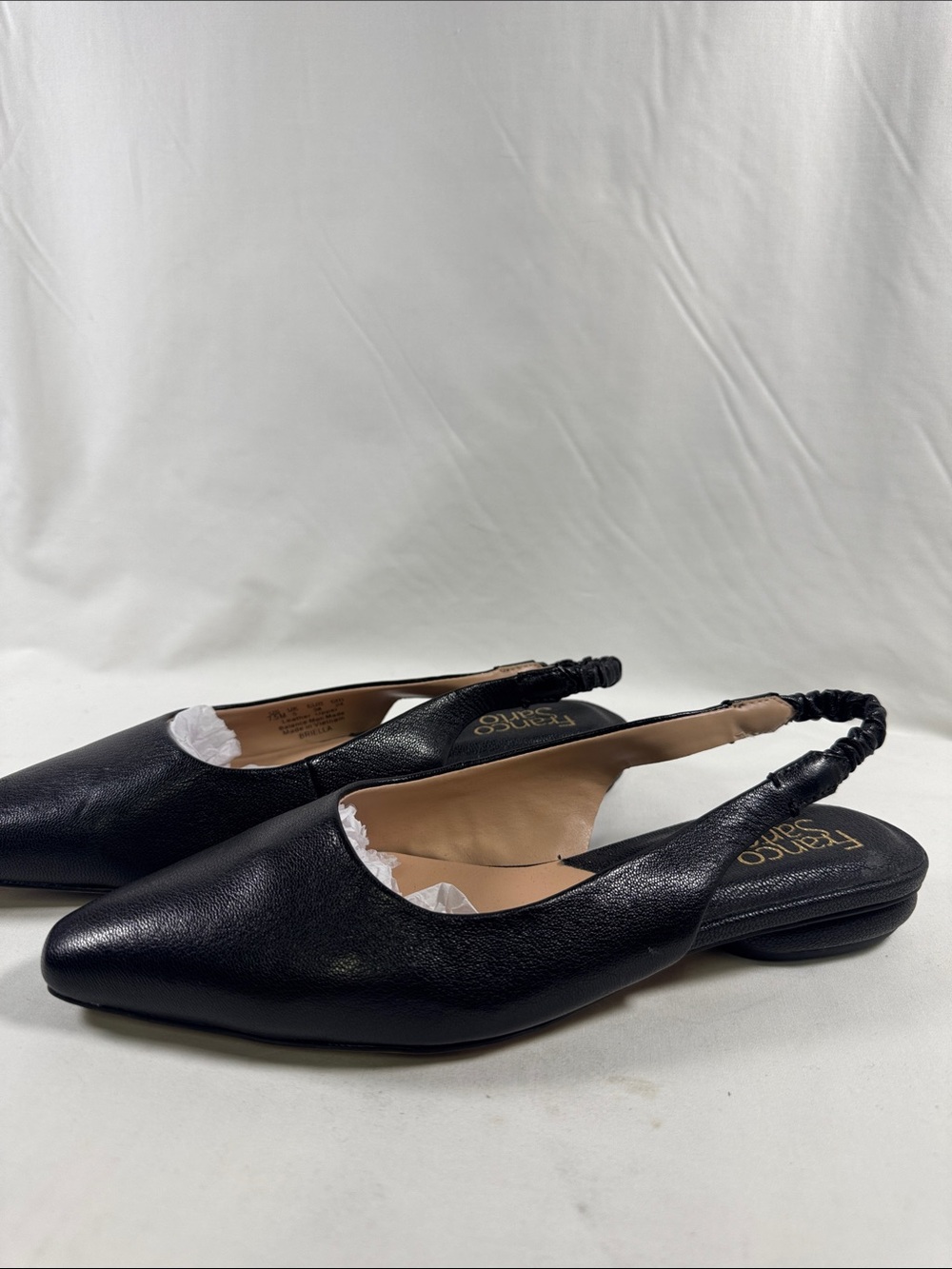 Franco Sarto Black Leather Pointed Slingback Flats